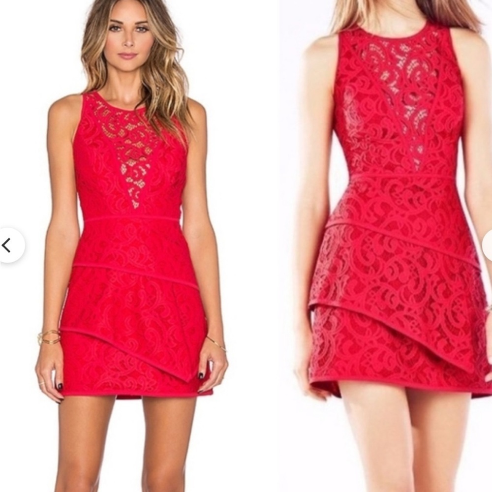 BCBGMaxAzria Hanah Red Lace Sleeveless Mini Dress Revolve 4